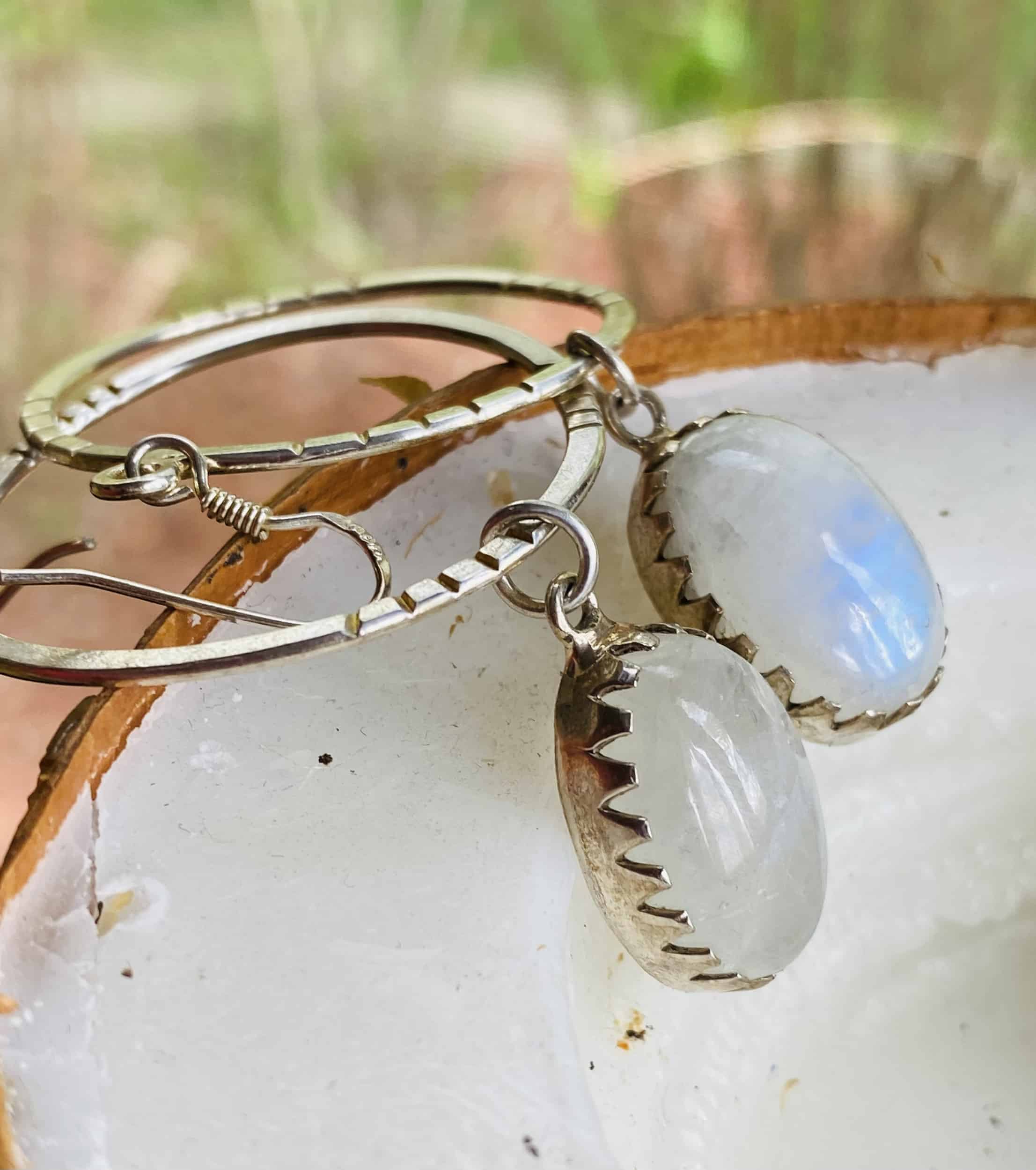 This Moonstone  hoops and dangle earrings by Earth Karma is made with love by EARTH KARMA! Shop more unique gift ideas today with Spots Initiatives, the best way to support creators.