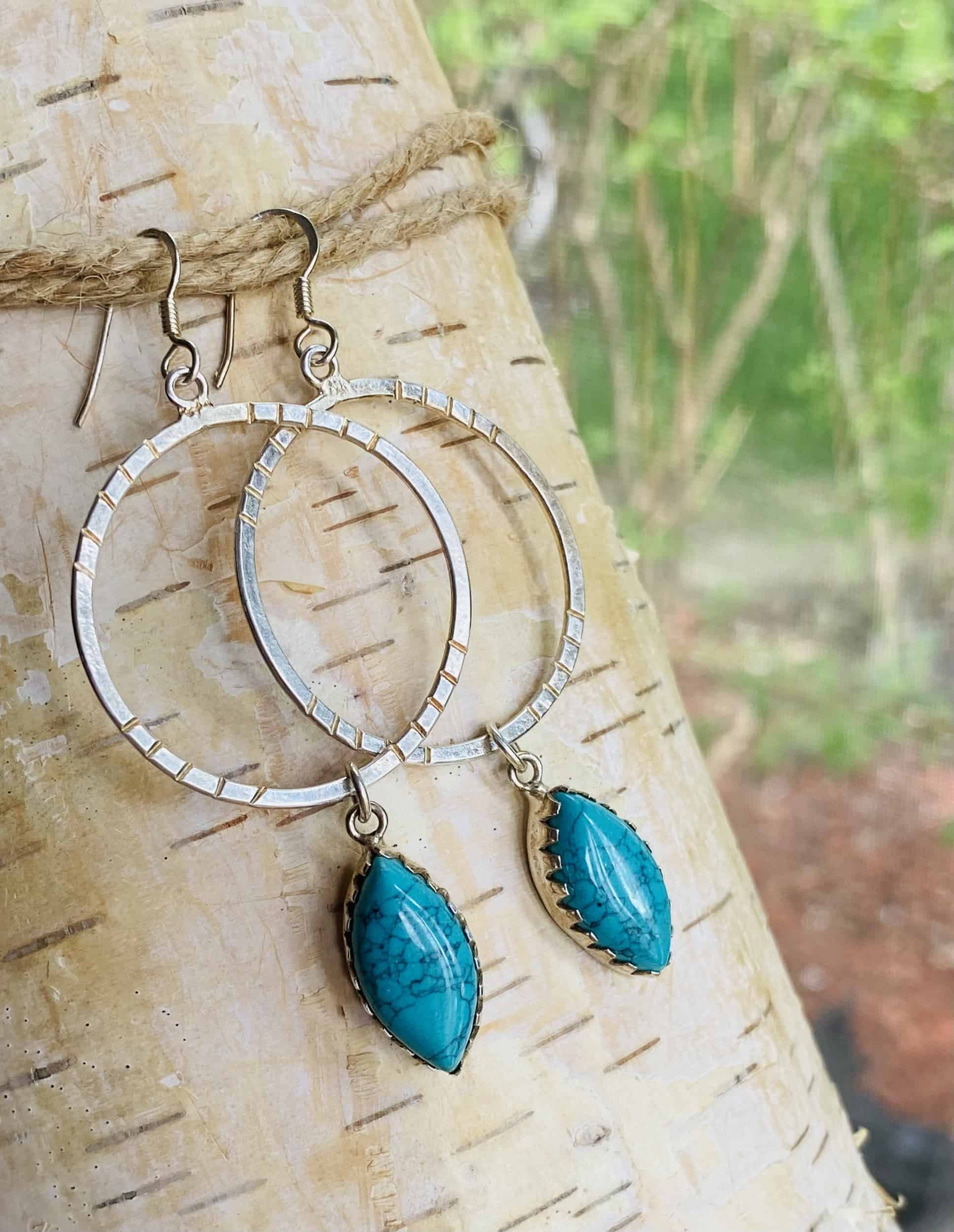 This Blue Turquoise hoops and dangle earrings by Earth Karma is made with love by EARTH KARMA! Shop more unique gift ideas today with Spots Initiatives, the best way to support creators.