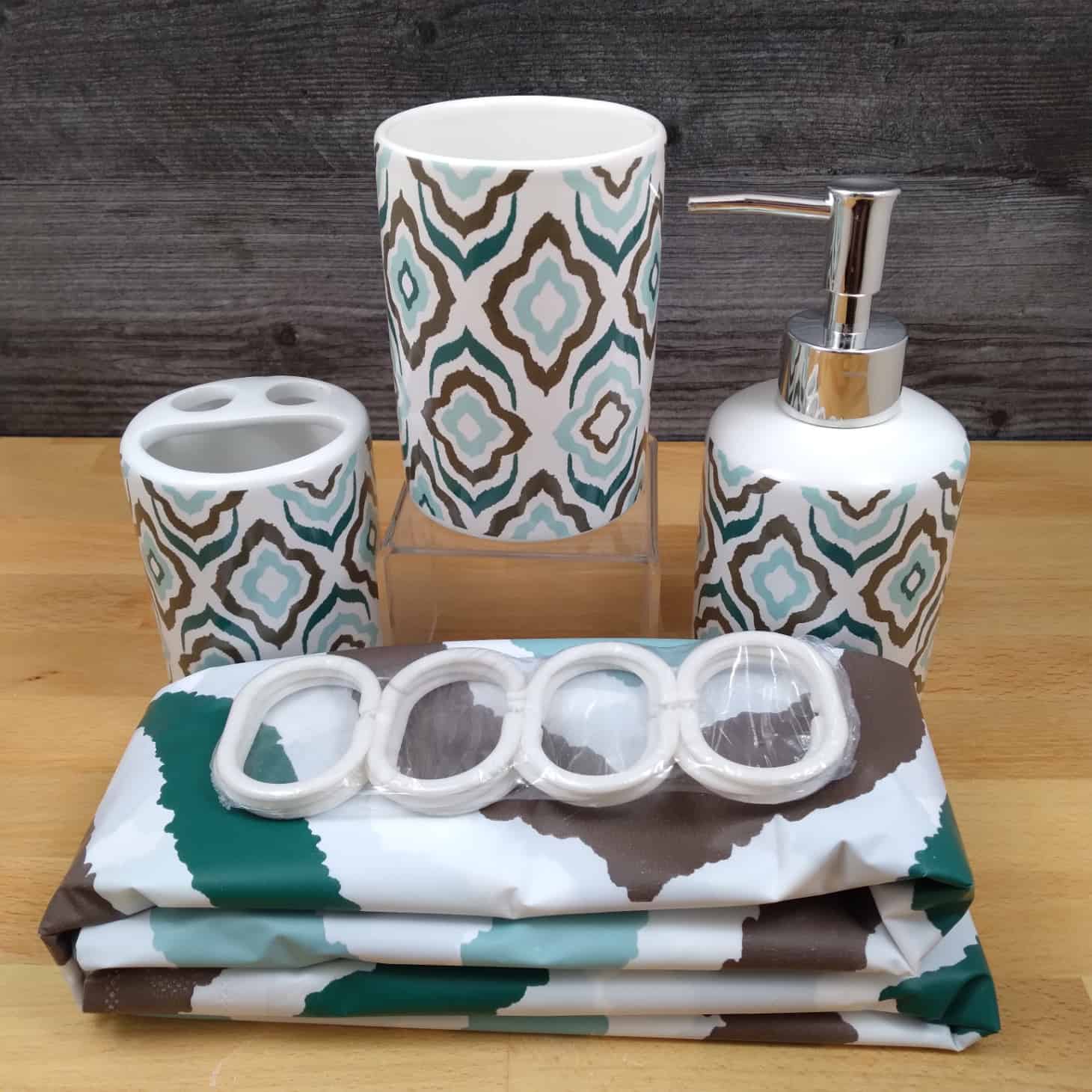This Bathroom Set Multi Color Design Toothbrush Holder Soap Dispenser Shower Curtain is made with love by Premier Homegoods! Shop more unique gift ideas today with Spots Initiatives, the best way to support creators.