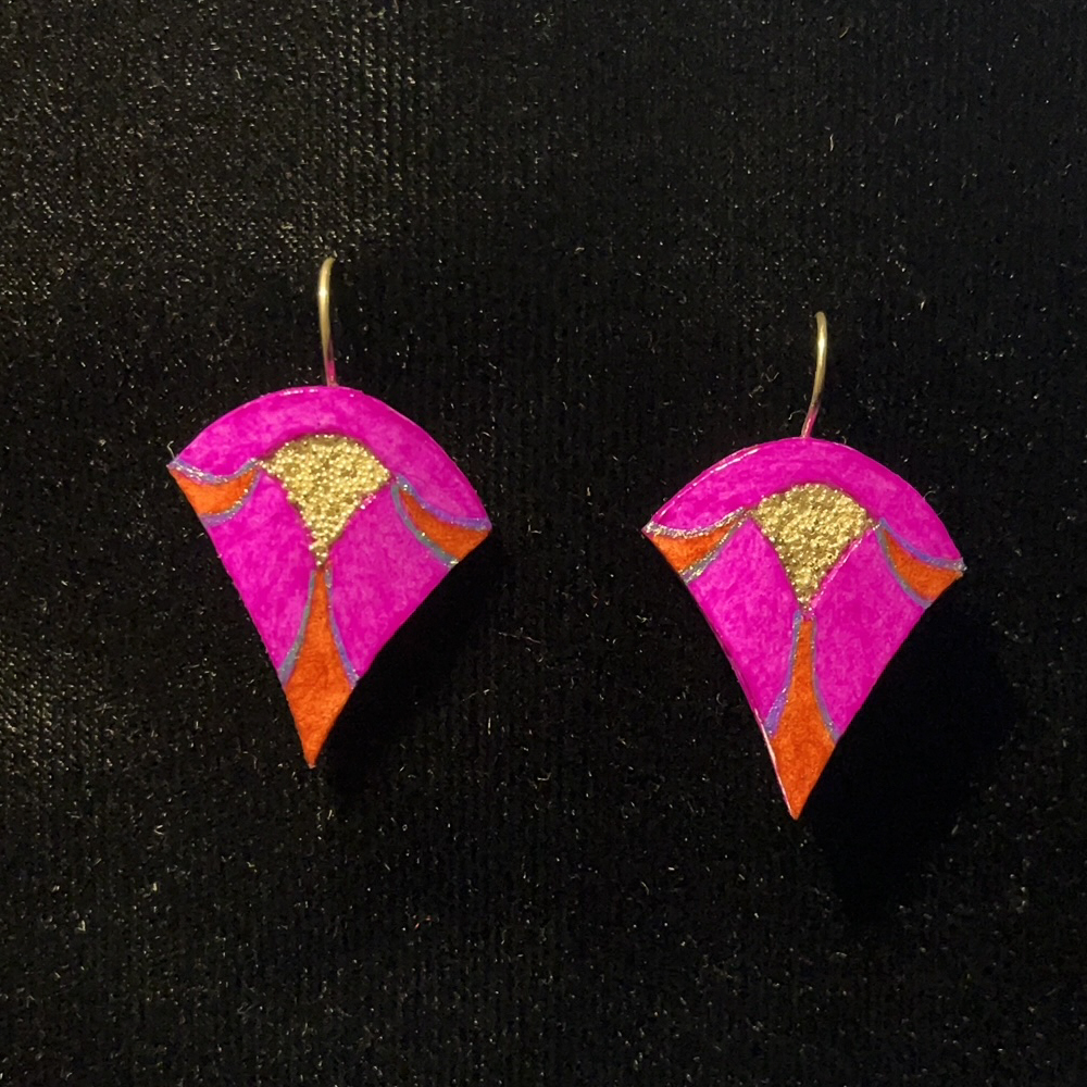 This Curved Triangle Jewelry Art In Fuchsia Orange Grey Silver With Micro Beads is made with love by Premier Homegoods! Shop more unique gift ideas today with Spots Initiatives, the best way to support creators.