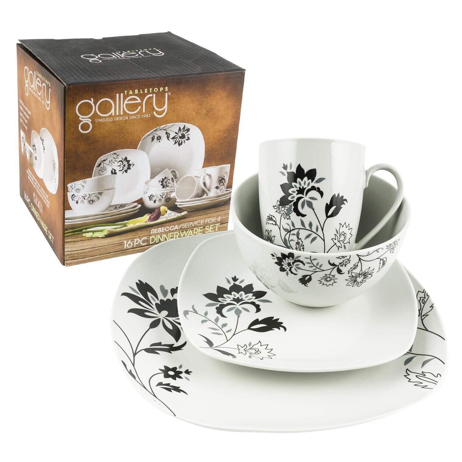 This Dinnerware Set 16 Piece by Tabletops Gallery Black Rebecca Flower Design Square is made with love by Premier Homegoods! Shop more unique gift ideas today with Spots Initiatives, the best way to support creators.