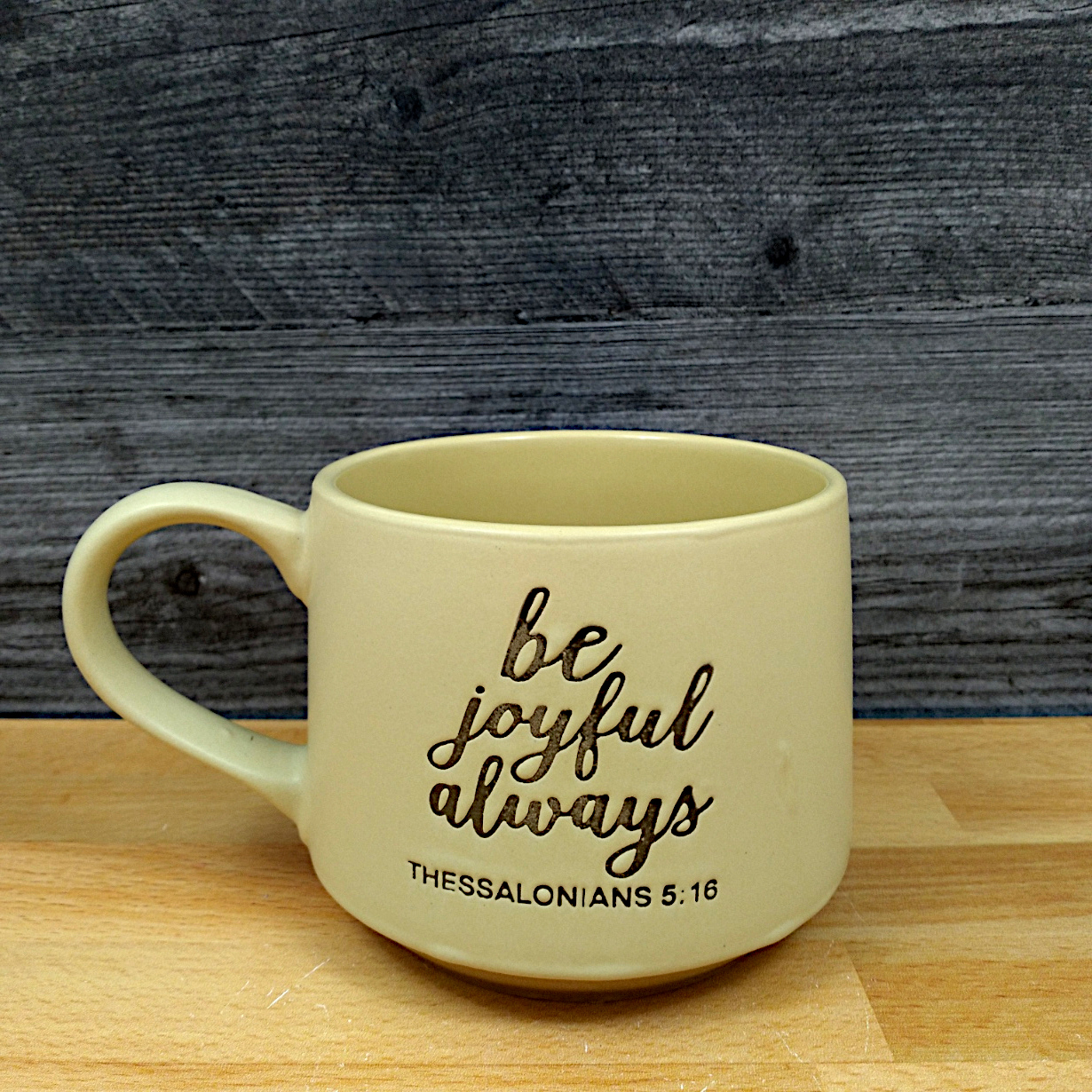 This Religious Saying Be Joyful Always Coffee Mug 18oz 532ml Embossed Cup Blue Sky is made with love by Premier Homegoods! Shop more unique gift ideas today with Spots Initiatives, the best way to support creators.