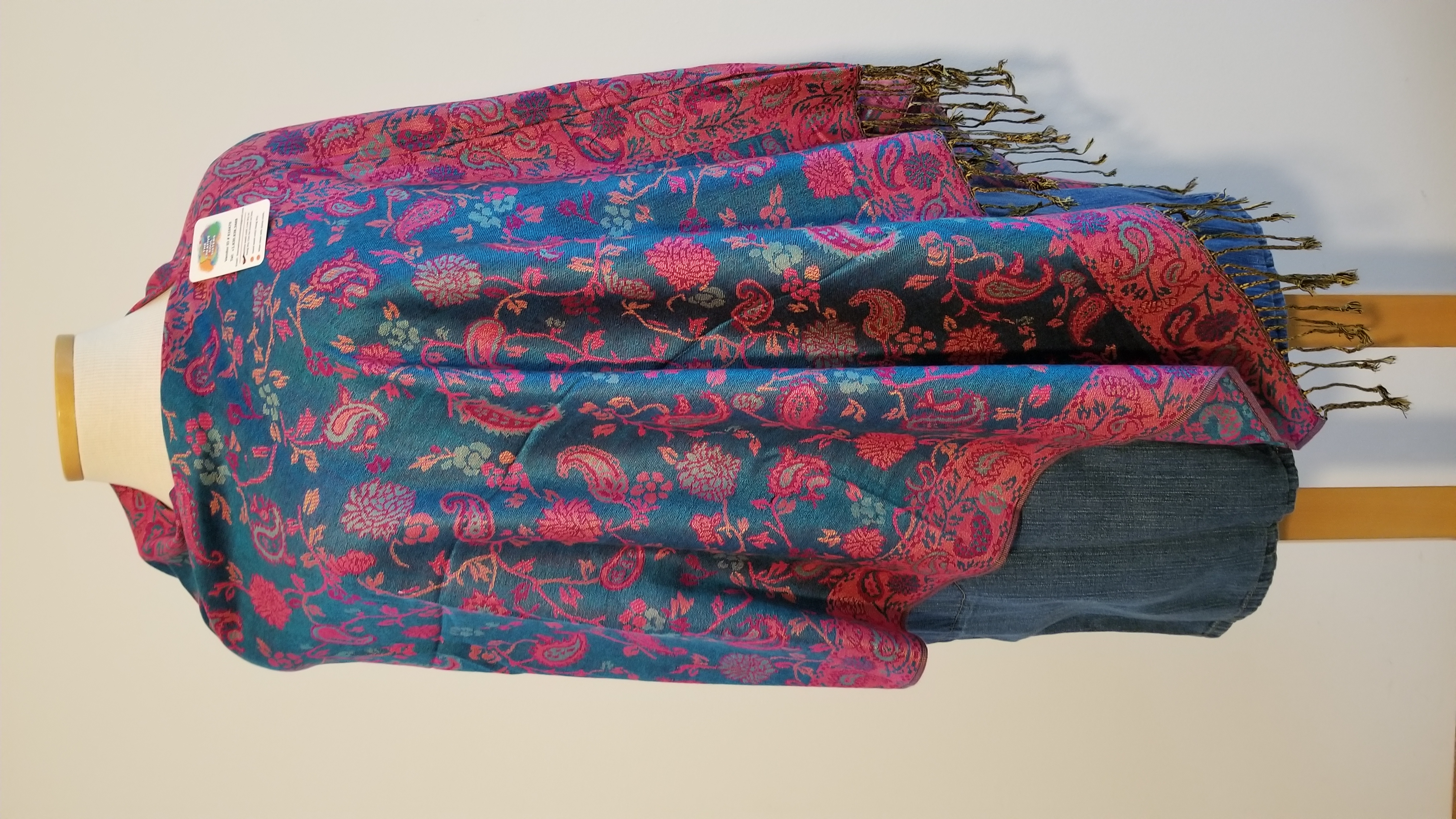This Fuschia and Turquoise Paisley Flower Popover Reversible Shawlmina Shawl- Silk Blend - Fits most is made with love by The Creative Soul Sisters! Shop more unique gift ideas today with Spots Initiatives, the best way to support creators.