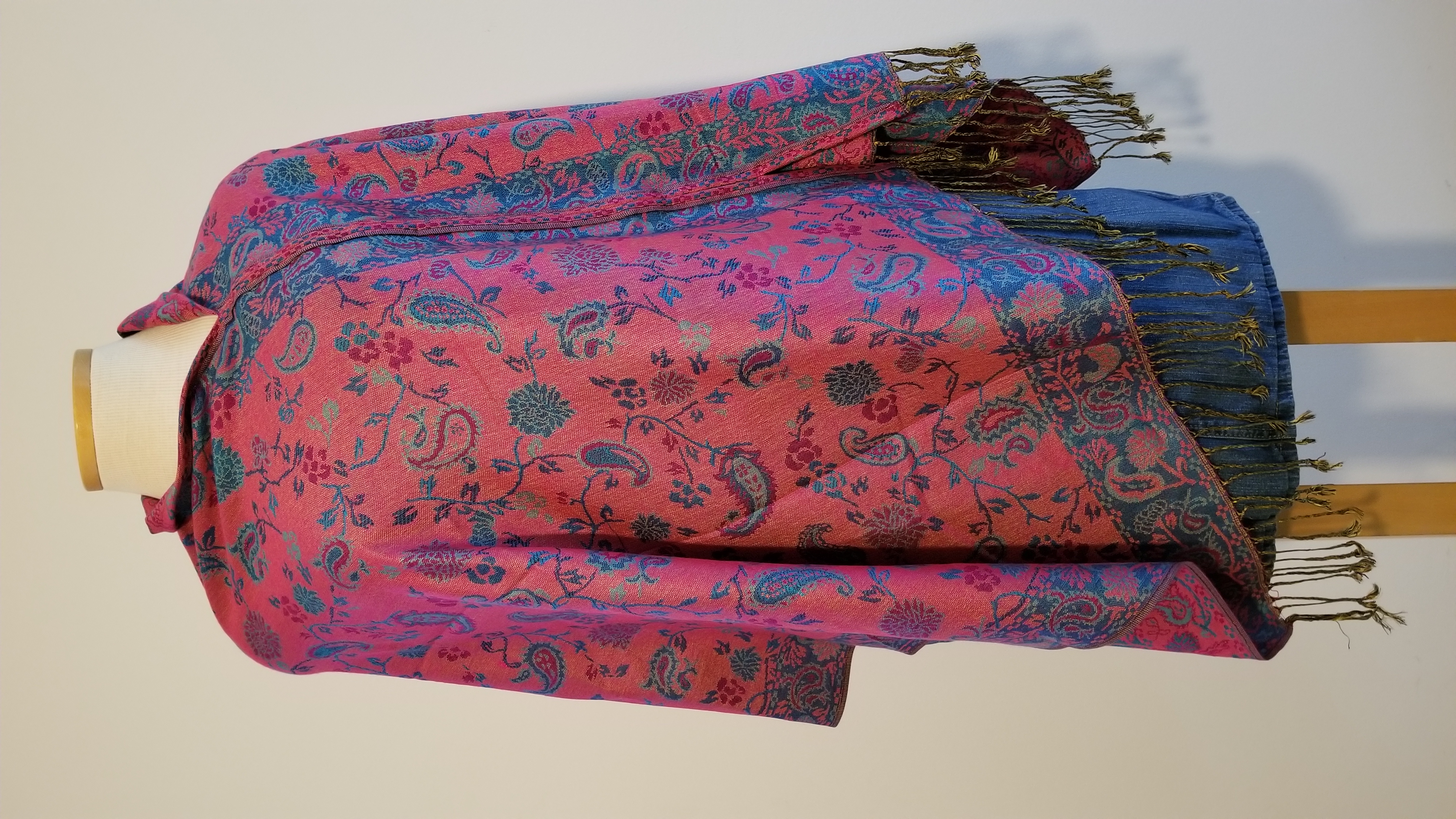 This Fuschia and Turquoise Paisley Flower Popover Reversible Shawlmina Shawl- Silk Blend - Fits most is made with love by The Creative Soul Sisters! Shop more unique gift ideas today with Spots Initiatives, the best way to support creators.