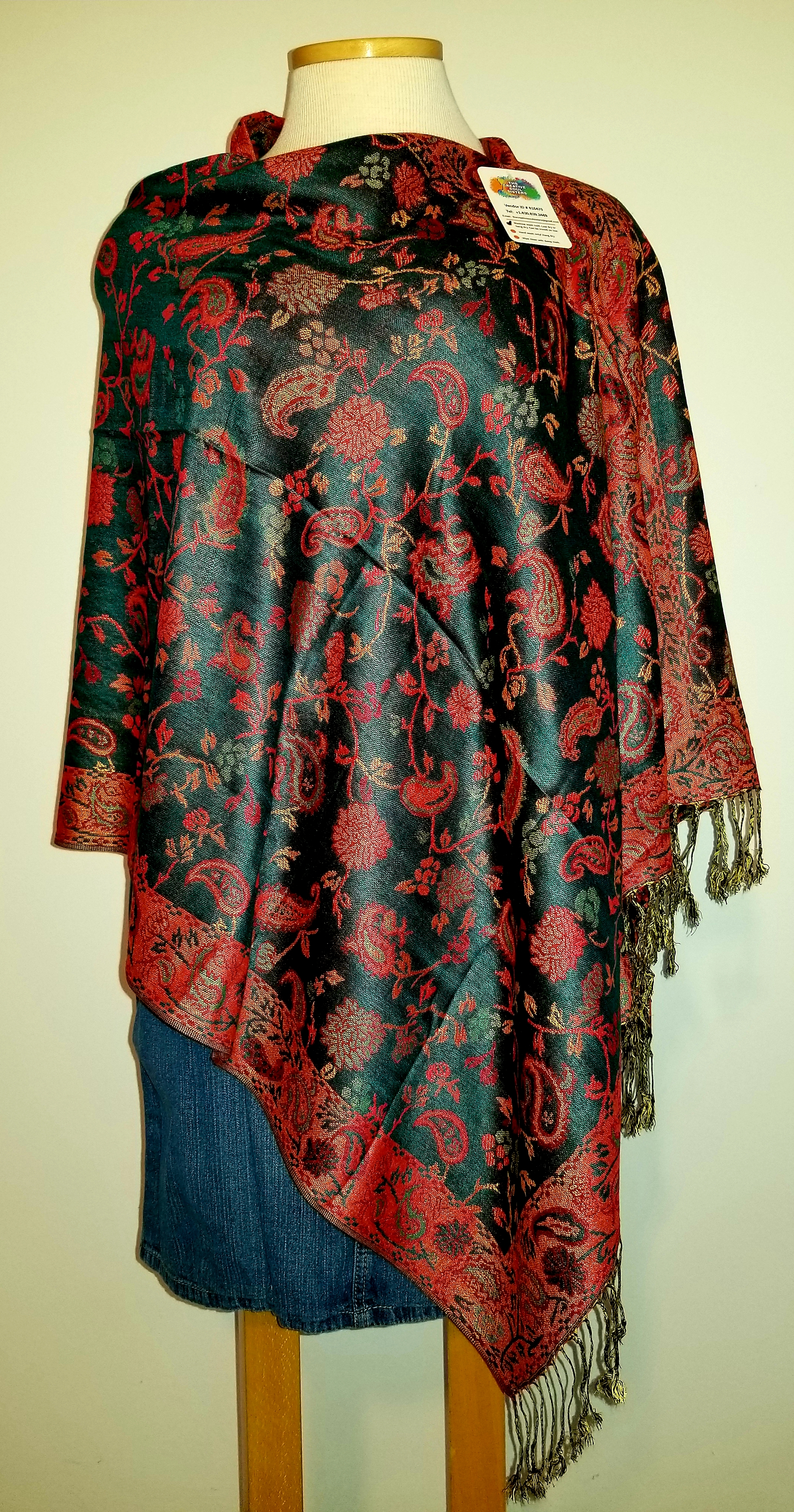 This Pumpkin and Teal Paisley Flower Popover Reversible Shawlmina Shawl- Silk Blend - Fits most is made with love by The Creative Soul Sisters! Shop more unique gift ideas today with Spots Initiatives, the best way to support creators.