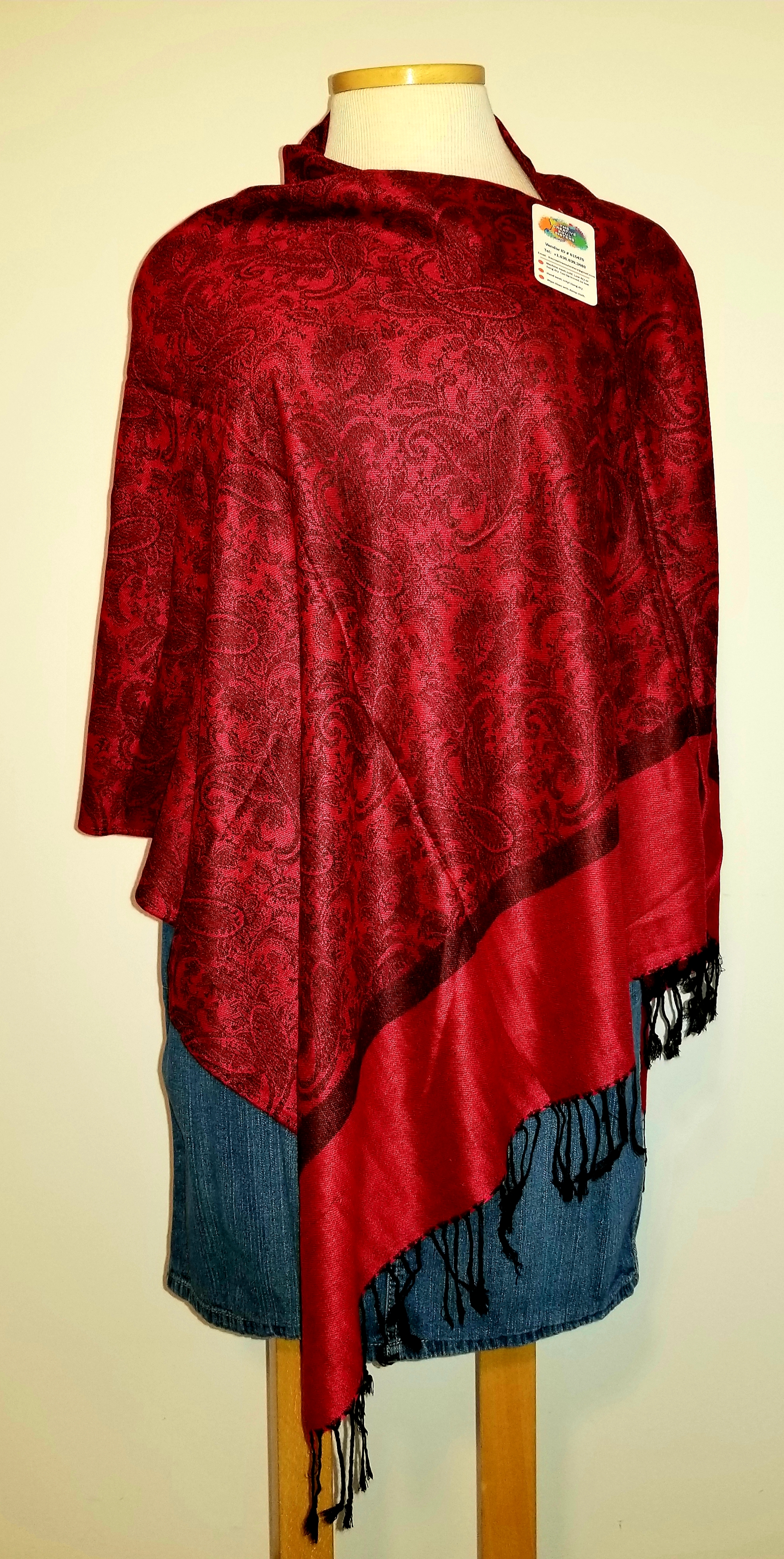 This Red / Black Paisley Reversible Popover Shawlmina Shawl- Silk Blend- Fits most is made with love by The Creative Soul Sisters! Shop more unique gift ideas today with Spots Initiatives, the best way to support creators.