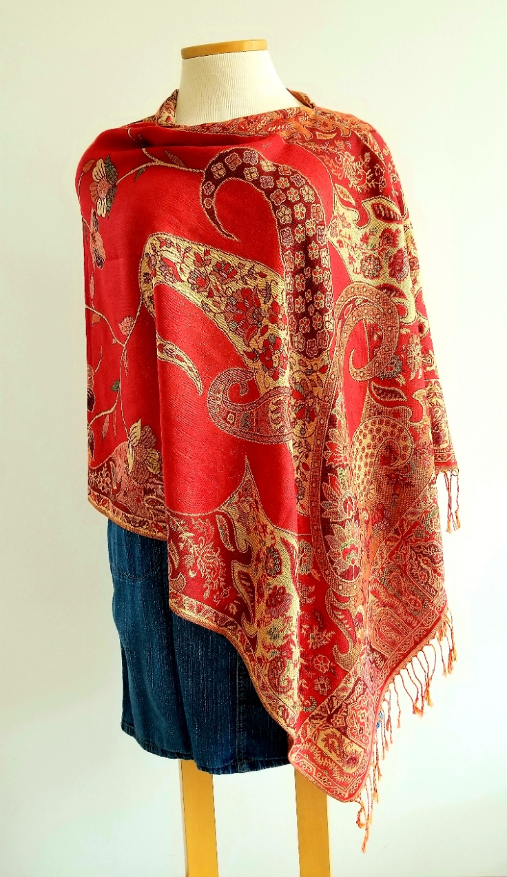 This Sunset Orange and Gold Organic Paisley Popover Reversible Shawlmina Shawl- Silk Blend - Fits most is made with love by The Creative Soul Sisters! Shop more unique gift ideas today with Spots Initiatives, the best way to support creators.
