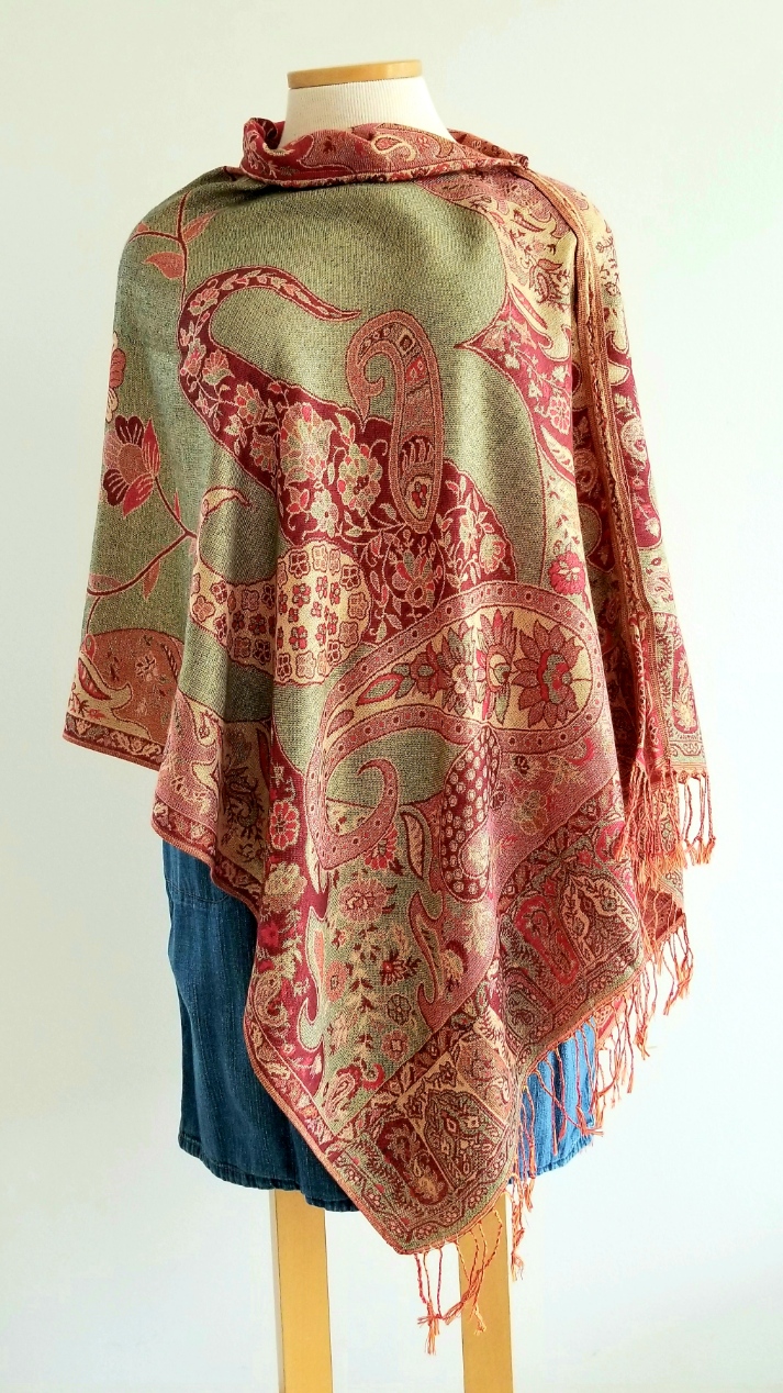 This Sunset Orange and Gold Organic Paisley Popover Reversible Shawlmina Shawl- Silk Blend - Fits most is made with love by The Creative Soul Sisters! Shop more unique gift ideas today with Spots Initiatives, the best way to support creators.