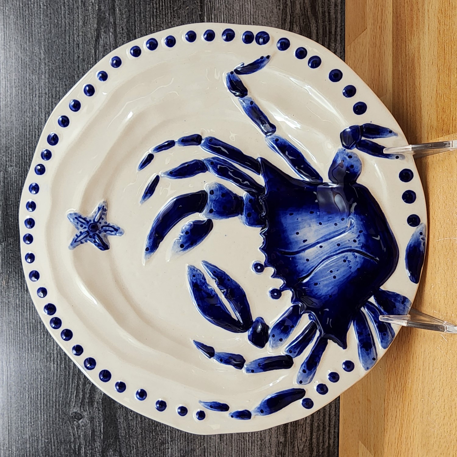 This Blue Crab Dinner Plate Embossed 10.5" Sea Nautical by Blue Sky is made with love by Premier Homegoods! Shop more unique gift ideas today with Spots Initiatives, the best way to support creators.