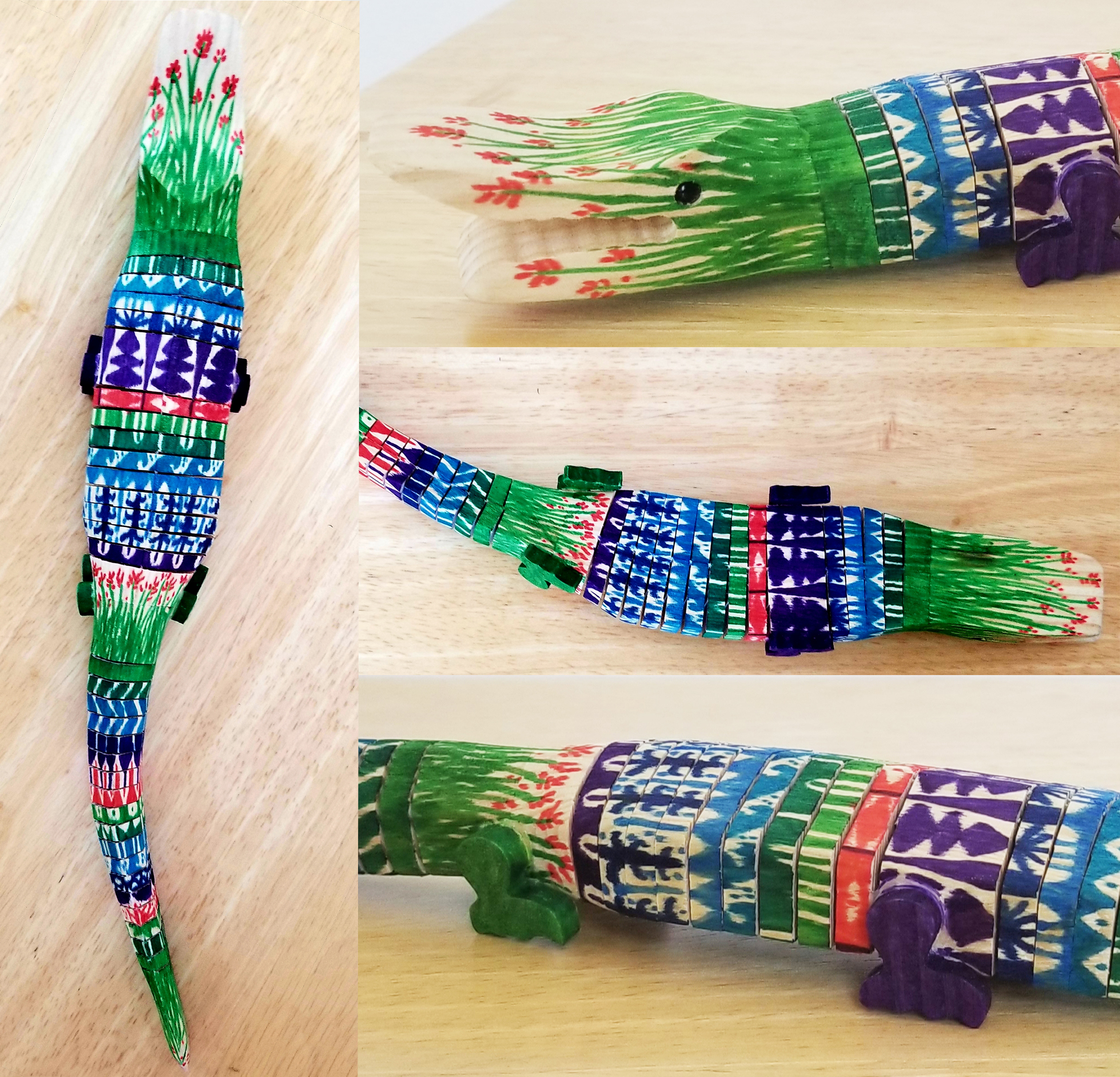 This Colorful Hand Painted Wooden Crocodile - One of a kind - Reticulated is made with love by The Creative Soul Sisters! Shop more unique gift ideas today with Spots Initiatives, the best way to support creators.
