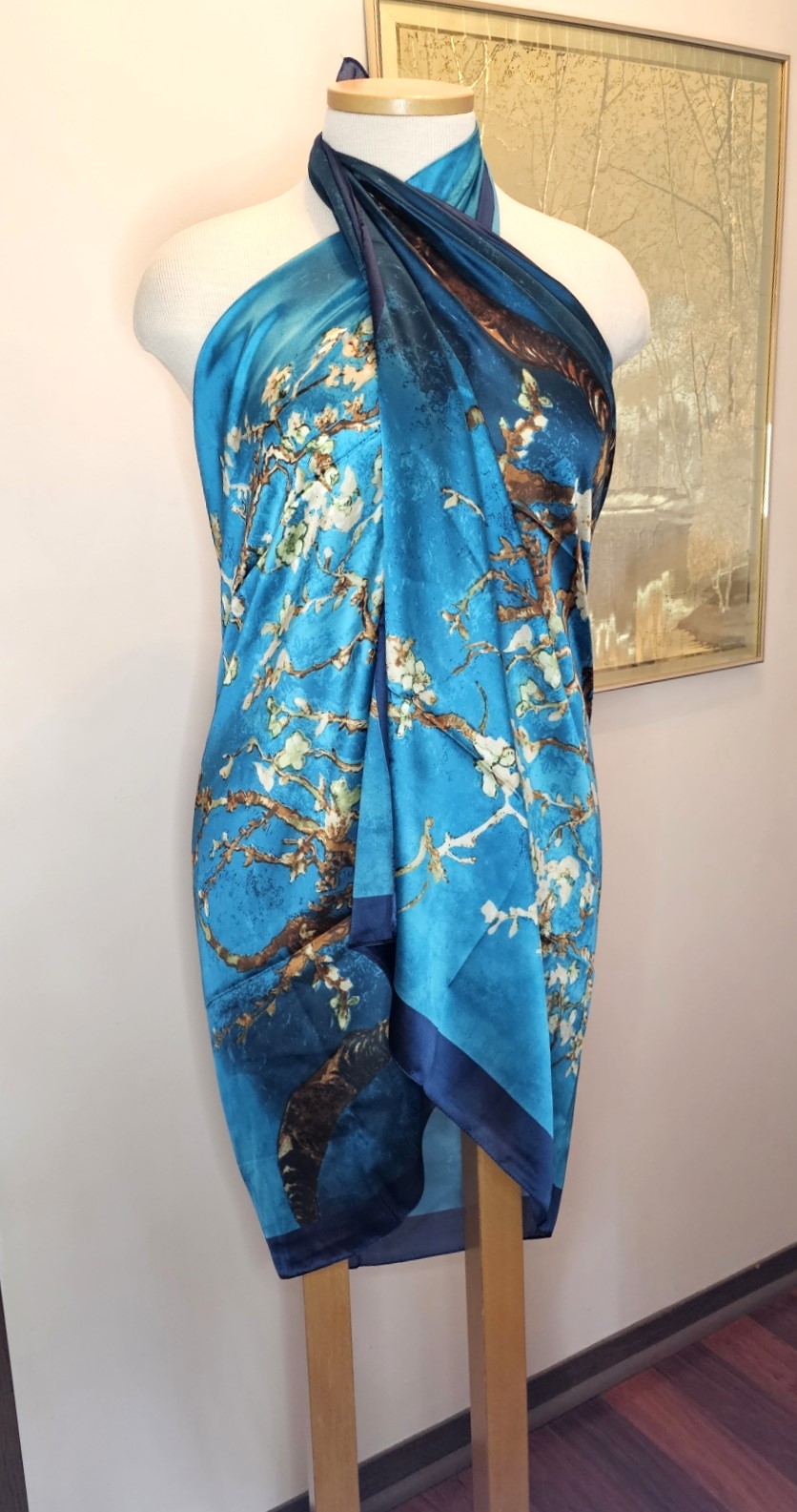This Modern Shawl Wrap / Scarf / Beachwear / Sarong /Cover-up -Teal Cypress Tree- Silk - 35" x 72" is made with love by The Creative Soul Sisters! Shop more unique gift ideas today with Spots Initiatives, the best way to support creators.