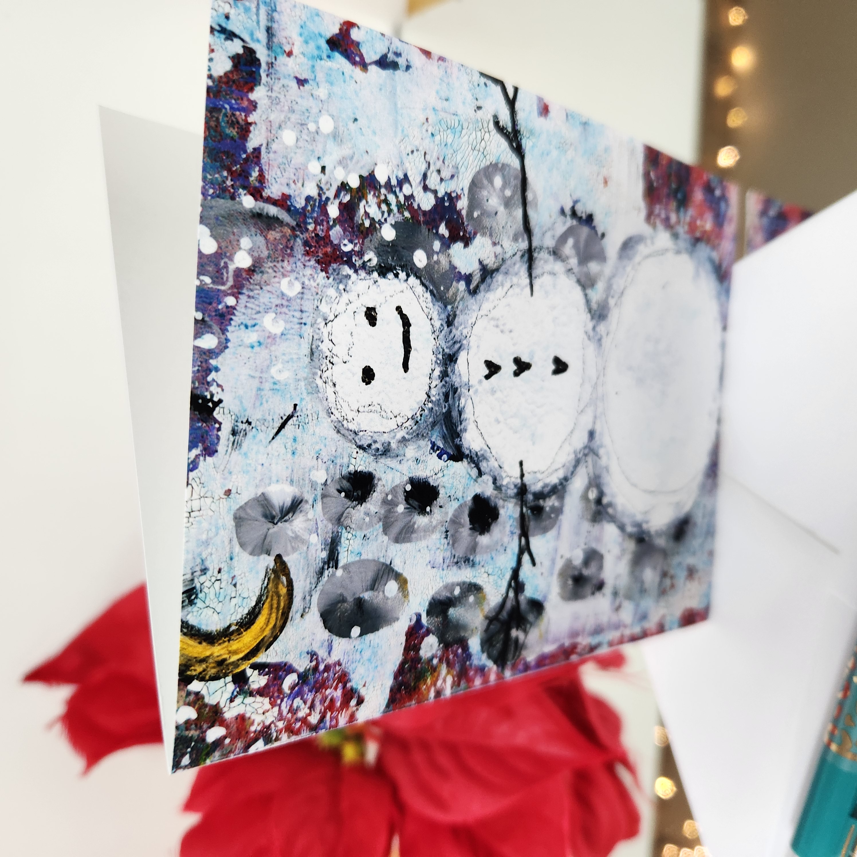 Chillin' - A2 size holiday greeting  card with snowman artwork. Patty Donahue artist