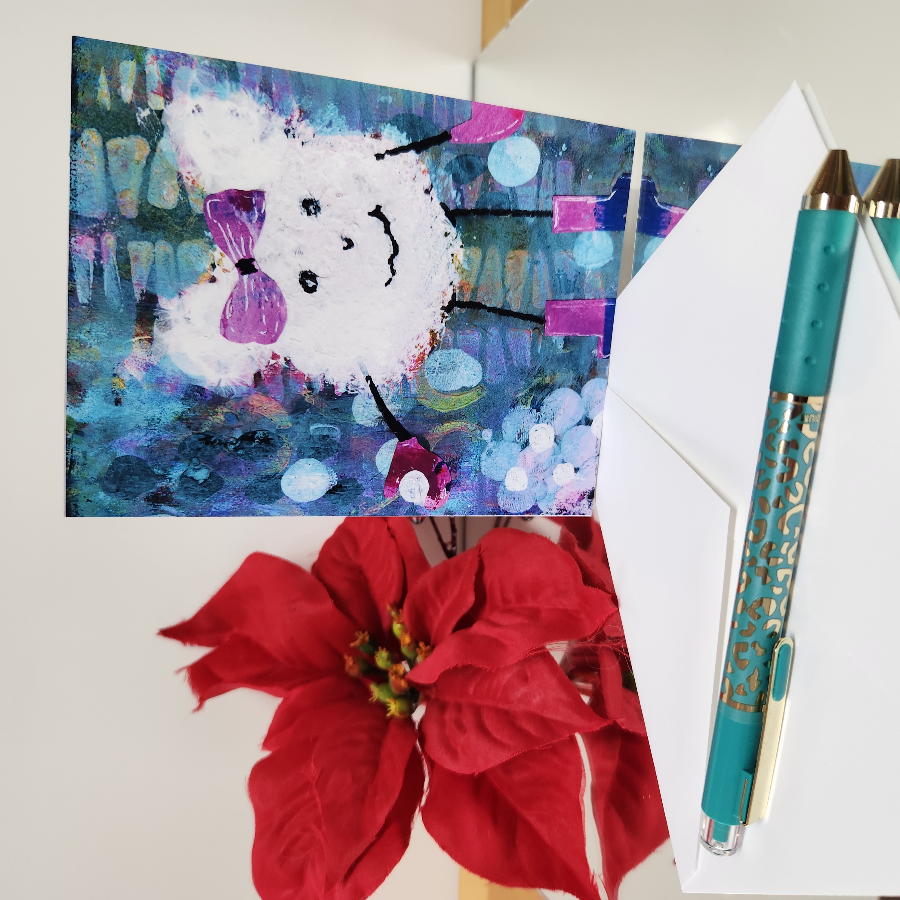Snowball - A2 size greeting  card with snowgirl artwork on the front. Patty Donahue artist