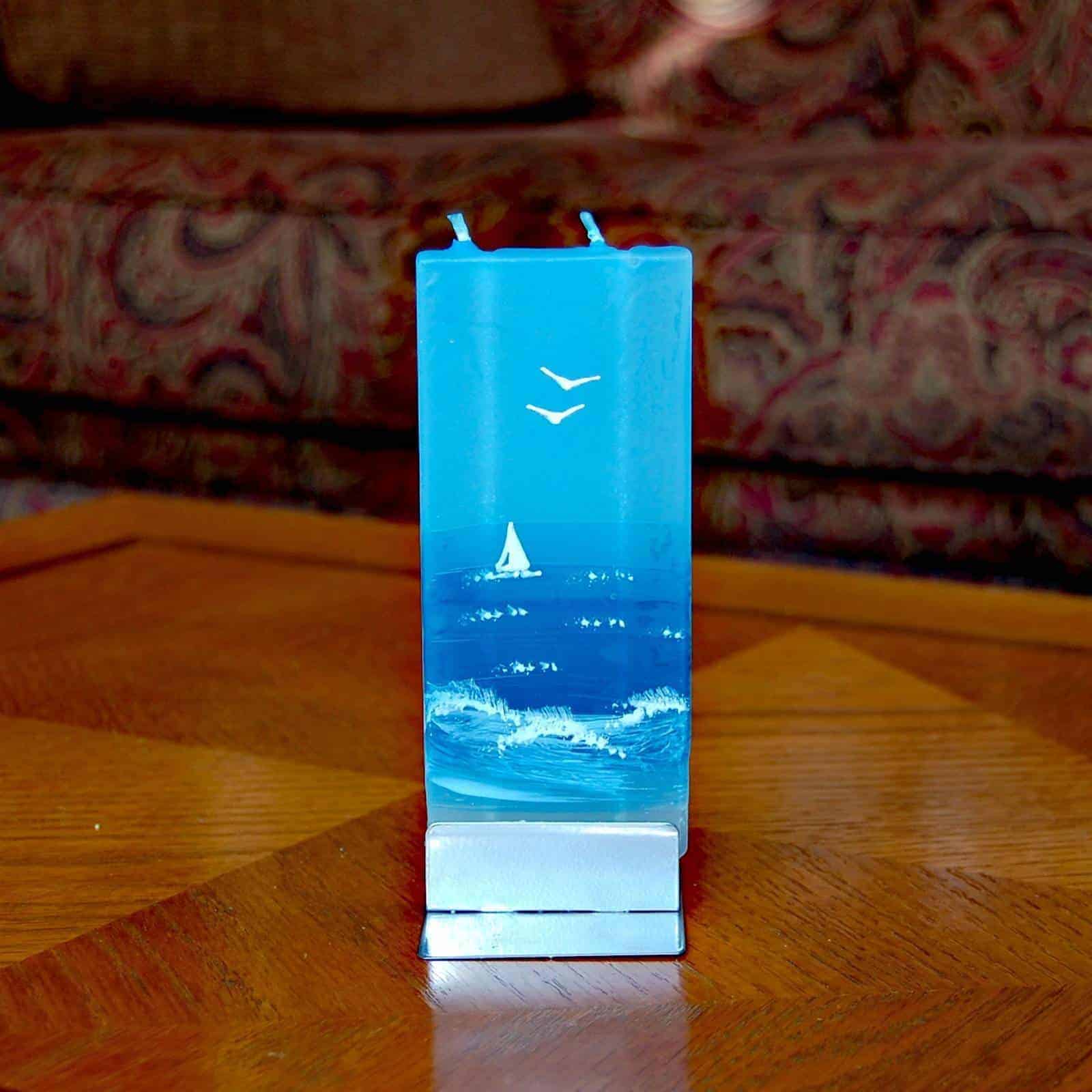 This Ocean Sailing Flatyz Handmade Twin Wick Unscented Thin Flat Candle Dripless is made with love by Premier Homegoods! Shop more unique gift ideas today with Spots Initiatives, the best way to support creators.