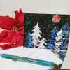 Rainbow Snow - A2 size holiday greeting  card with a pine forest & moon scene on the front. Patty Donahue artist