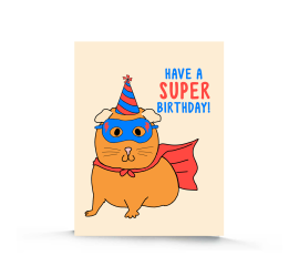 This Super Guinea Pig Birthday Card | Superhero Birthday Card for Kids | Guinea Pig Birthday Card is made with love by Stacey M Design! Shop more unique gift ideas today with Spots Initiatives, the best way to support creators.