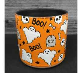 This Halloween Ghost Canister Orange and Black 4" Jar by Blue Sky Clayworks is made with love by Premier Homegoods! Shop more unique gift ideas today with Spots Initiatives, the best way to support creators.