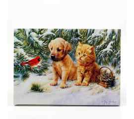 This LED Lit Tabletop Picture Art Dog Cat and Cardinal Winter Scene by Greg Giordano is made with love by Premier Homegoods! Shop more unique gift ideas today with Spots Initiatives, the best way to support creators.