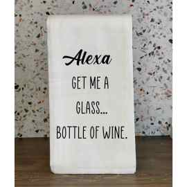 This Alexa Get Me A Bottle Of Wine Funny Kitchen Towel is made with love by Virtually Em Designs! Shop more unique gift ideas today with Spots Initiatives, the best way to support creators.