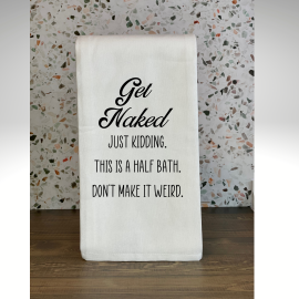 This Get Naked Funny Bathroom Towel is made with love by Virtually Em Designs! Shop more unique gift ideas today with Spots Initiatives, the best way to support creators.