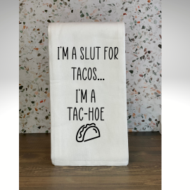 This I'm A Tac-Hoe Funny Kitchen Towel is made with love by Virtually Em Designs! Shop more unique gift ideas today with Spots Initiatives, the best way to support creators.
