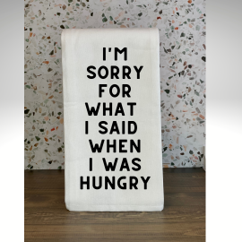 This I'm Sorry For What I said When I Was Hangry Funny Kitchen Towel is made with love by Virtually Em Designs! Shop more unique gift ideas today with Spots Initiatives, the best way to support creators.