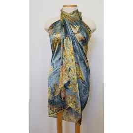 This Modern Shawl Wrap / Scarf / Beachwear Cover-up - Blue Gold Butterfly Branch- Polyester Silk Blend - 35" x 72" is made with love by The Creative Soul Sisters! Shop more unique gift ideas today with Spots Initiatives, the best way to support creators.
