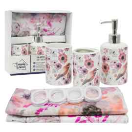 This Pink Floral Bathroom Set Toothbrush Holder Soap Dispenser Shower Curtain is made with love by Premier Homegoods! Shop more unique gift ideas today with Spots Initiatives, the best way to support creators.