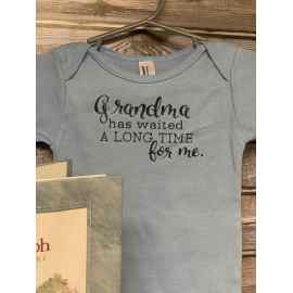 This Baby Boy 6-12 mos Blue Onesie “grandma has waited a long time for me” is made with love by Coffee & Crafts Personalized! Shop more unique gift ideas today with Spots Initiatives, the best way to support creators.