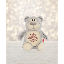 This Happy Valentine's Day Gray Teddy Bear is made with love by Sewing From The Hart! Shop more unique gift ideas today with Spots Initiatives, the best way to support creators.