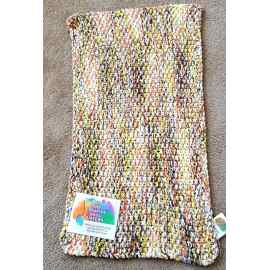 This Hand Knit Rug / Throw/ Blanket Oatmeal, Papaya, Yellow, Gray  30" x 17" is made with love by The Creative Soul Sisters! Shop more unique gift ideas today with Spots Initiatives, the best way to support creators.