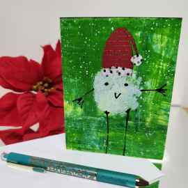 Come Play! - A2 size holiday greeting  card with snowman artwork on the front.Patty Donahue artist