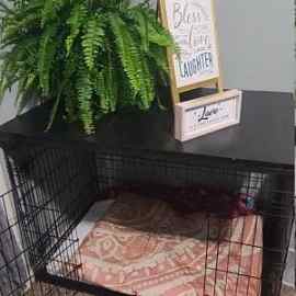 This Attractive handmade wooden dog crate topper- Rustic Farmhouse Style is made with love by The Bernese Builder! Shop more unique gift ideas today with Spots Initiatives, the best way to support creators.